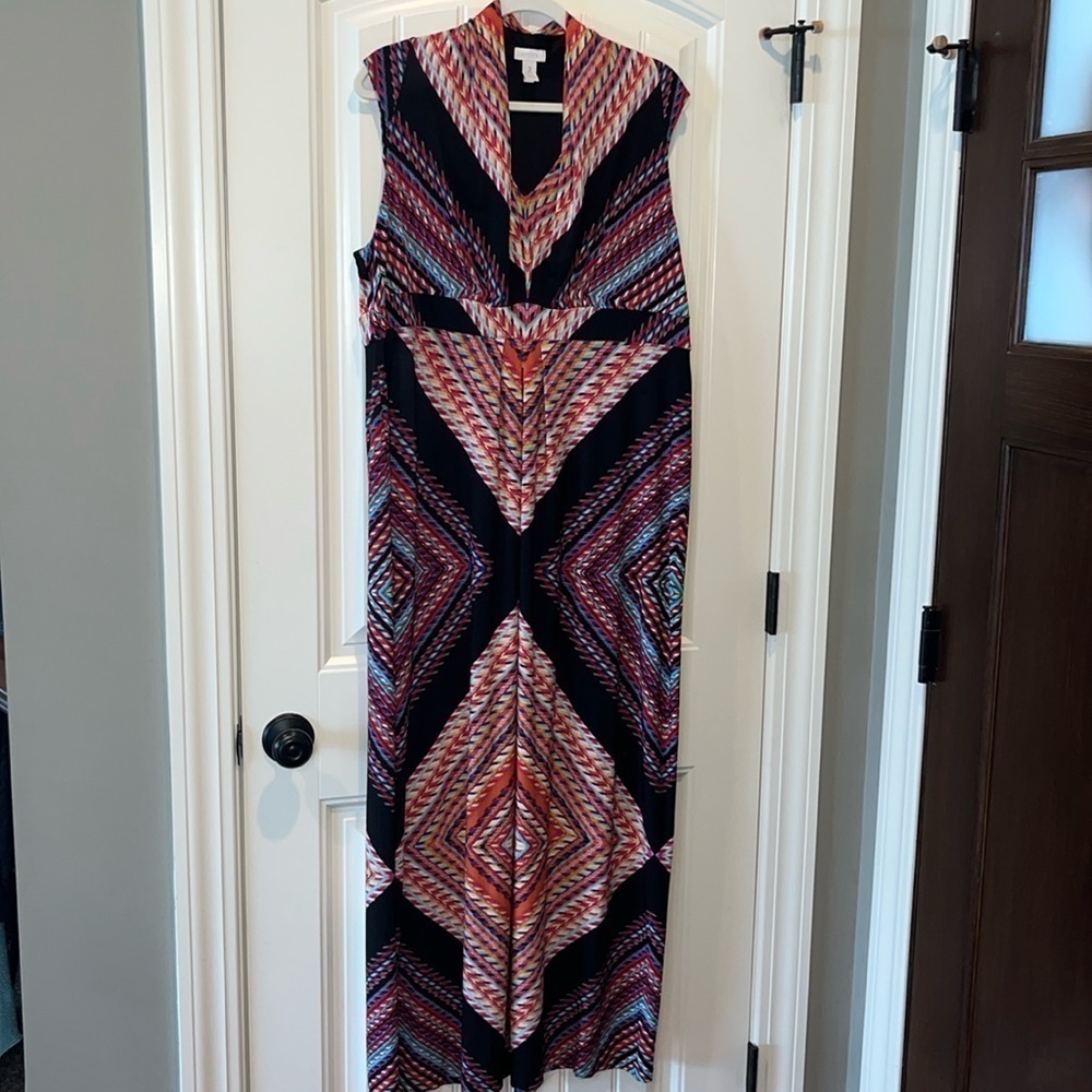 Sleeveless maxi dress Chicos size 3 (XL) colorful chevron flattering maximalist
